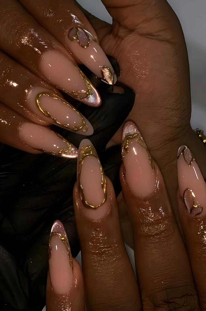 Deeniquegh nail art — nude and gold accents
